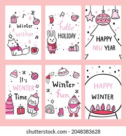 Cartoon cute Christmas day and winter template vector.