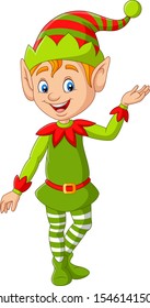 Cartoon cute christmas elf presenting