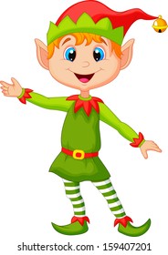 Cartoon cute christmas elf presenting