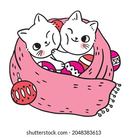 Cartoon cute Christmas and Holiday cats hug in scarf vector.