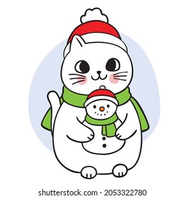 Cartoon cute Christmas and new year cat and snowman doll vector.