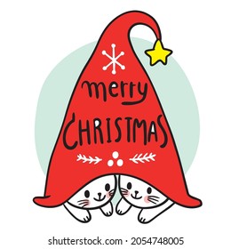 Cartoon cute Christmas and new year cats in gnome hat vector