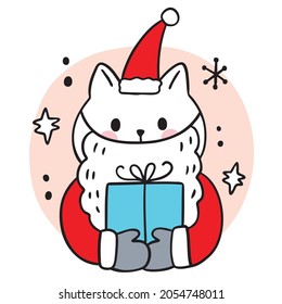 Cartoon cute Christmas and new year Santa cat and presents vector