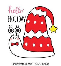 Cartoon cute Christmas and new year snailin gnome hat vector