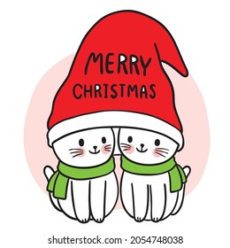 Cartoon cute Christmas and new year cats in gnome hat vector