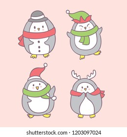 Cartoon cute Christmas penguin dancing vector.