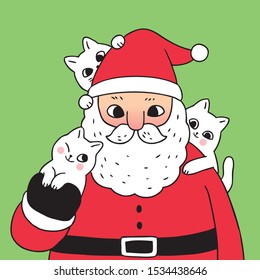 Cartoon cute Christmas Santa claus and cats vector