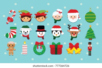 Cartoon cute christmas set isolated