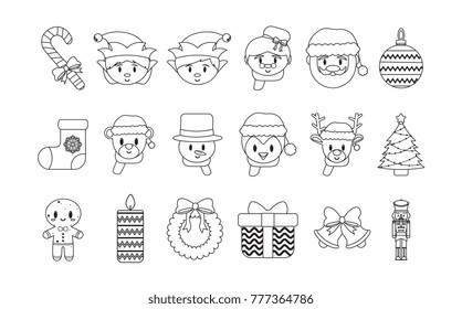 Cartoon cute christmas set isolated