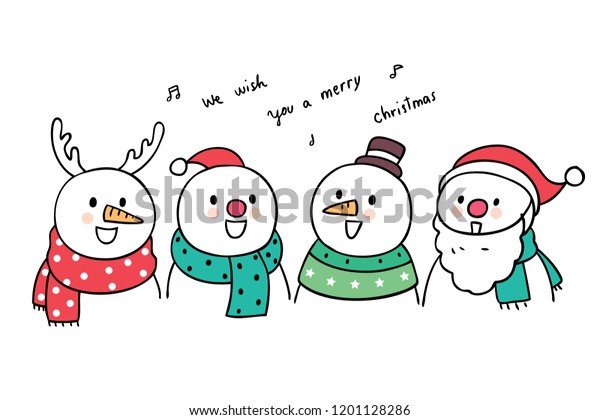 Cartoon Cute Christmas Snowman Sing Song Stock Vector Royalty Free