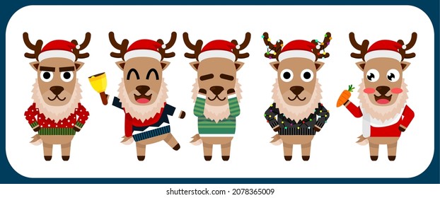 Cartoon cute Christmas sweater  reindeer set. Santa Claus winter costume. Vector illustration isolated.