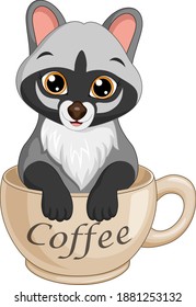 Cartoon cute civet in a coffee cup