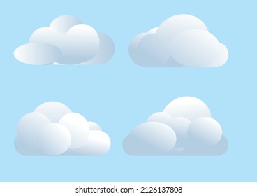 cartoon cute cloud shape set, blue sky with white grey clouds