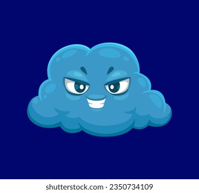 Cartoon cute cloud weather character. Vector sinister and looming, grey evil cloud personage with gloomy face expression, foreboding impending doom and unleashing its wrath upon the unsuspecting world