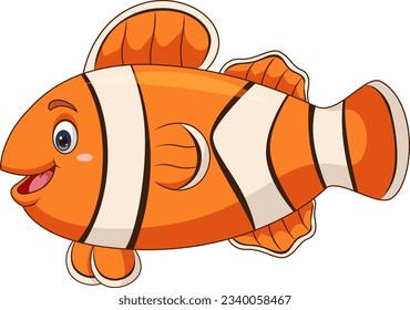 Cartoon cute clown fish on white background