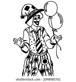 Cartoon cute clown holding balloons
