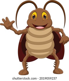 cartoon cute cockroach waving on white background
