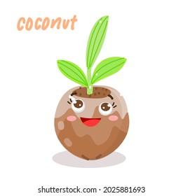 Cartoon  cute coconut character vector.