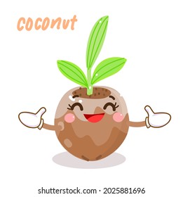 Cartoon  cute coconut character vector.