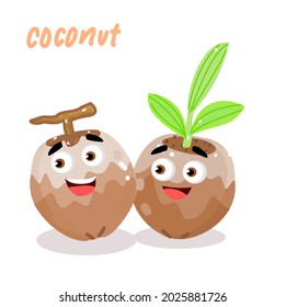 Cartoon  cute coconut character vector.