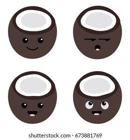 Cartoon Cute Coconut Vector Icon Set