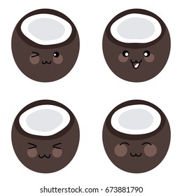 Cartoon Cute Coconut Vector Icon Set