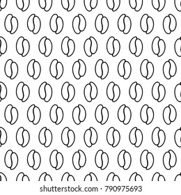 Cartoon cute coffee beans on white background. Simple seamless pattern. Linear coloring illustration. For zentangle book