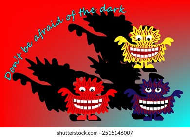 Cartoon cute colored monsters on a beautiful bright designer background.The Halloween holiday. Colorful monsters with different emotions. Postcard, flyer, banner, sticker.For websites and other uses. 