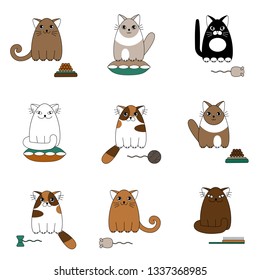 Cartoon cute colorful cats with accessories seamless pattern