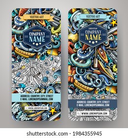 Cartoon cute colorful vector doodles Water Sports corporate identity. 2 vertical banners design. Templates set