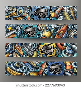 Cartoon cute colorful vector doodles Water Sports corporate identity. 4 horizontal banners design. Templates set