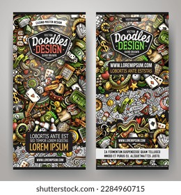 Cartoon cute colorful vector doodles Casino corporate identity. 2 vertical banners design. Templates set