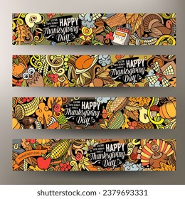 Cartoon cute colorful vector doodles Thanksgiving corporate identity. 2 banners design. Templates set. NOT AI