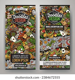 Cartoon cute colorful vector doodles Casino corporate identity. 2 vertical banners design. Templates set