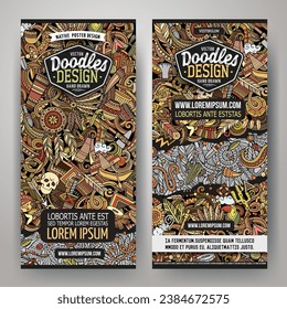 Cartoon cute colorful vector doodles Native American corporate identity. 2 vertical banners design. Templates set