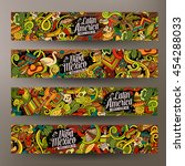 Cartoon cute colorful vector hand drawn doodles Latin America corporate identity. 4 horizontal banners design. Templates set