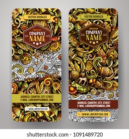 Cartoon cute colorful vector hand drawn doodles Africa corporate identity. 2 vertical banners design. Templates set. All objects are separate