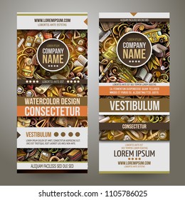 Cartoon cute colorful vector hand drawn doodles School corporate identity. 2 vertical banners design. Templates set. All objects are separate