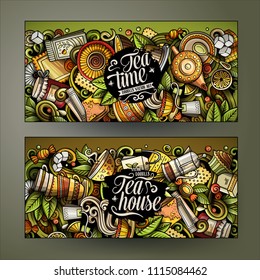 Cartoon cute colorful vector hand drawn doodles Pizzeria corporate identity. 2 horizontal banners design. Templates set. All objects separate