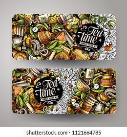 Cartoon cute colorful vector hand drawn doodles Pizzeria corporate identity. 2 horizontal banners design. Templates set. All objects separate