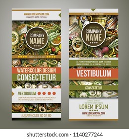 Cartoon cute colorful vector hand drawn doodles Slavic food corporate identity. 2 vertical banners design. Templates set