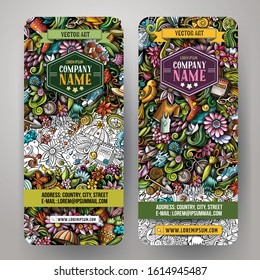 Cartoon cute colorful vector hand drawn doodles Spring season corporate identity. 2 banners design. Templates set.