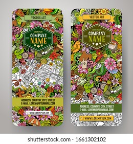 Cartoon cute colorful vector hand drawn doodles Spring season corporate identity. 2 banners design. Templates set.