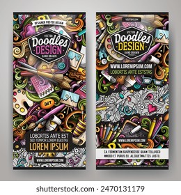 Cartoon cute colorful vector hand drawn doodles Artist corporate identity. 2 vertical banners design. Templates set