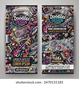 Cartoon cute colorful vector hand drawn doodles Disco music corporate identity. 2 vertical banners design. Templates set