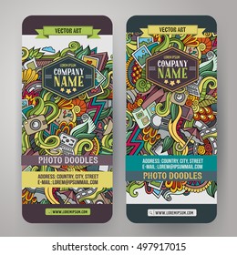 Cartoon cute colorful vector hand drawn doodles abstract corporate identity. 2 vertical banners design. Templates set