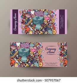 Cartoon cute colorful vector hand drawn doodles Medicine. 2 horizontal flyers design. Templates set