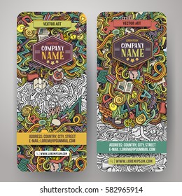 Cartoon cute colorful vector hand drawn doodles Idea corporate identity. 2 vertical banners design. Templates set