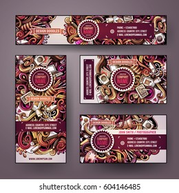 Cartoon cute colorful vector hand drawn doodles design corporate identity set. Templates design of banners, id cards, flayers.