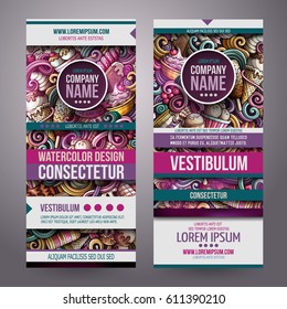 Cartoon cute colorful vector hand drawn doodles ice cream corporate identity. 2 vertical banners design. Templates set